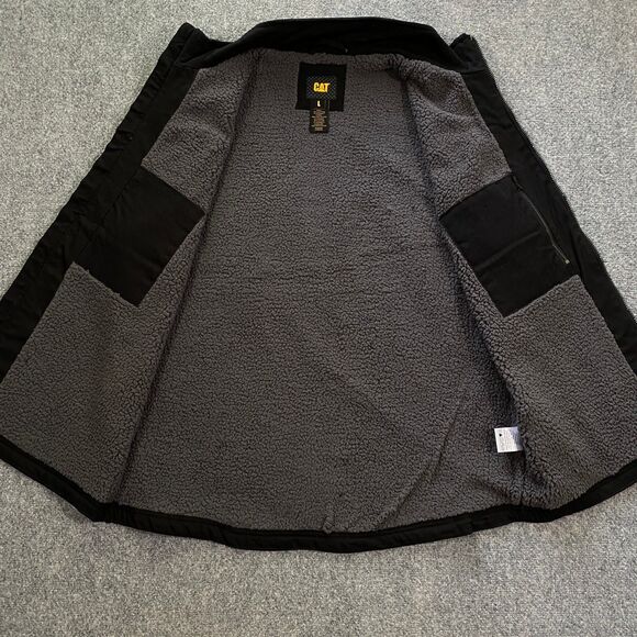 CAT Caterpillar Sherpa Lined Canvas Vest Adult Large L Black Outdoor Workwear - Picture 11 of 16